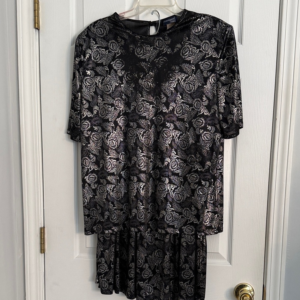 Black and Silver Floral Skirt Set